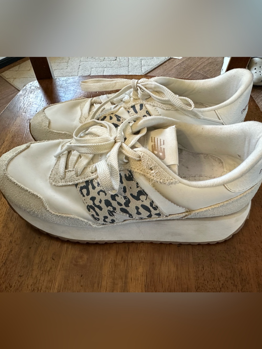New Balance Women's Cream Sneakers with Leopard Accent